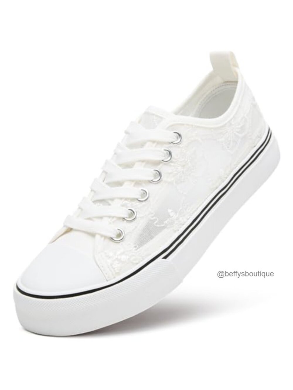 Low-Top Mesh Canvas Sneakers Lace-Up Embroidered Floral Women's Casual